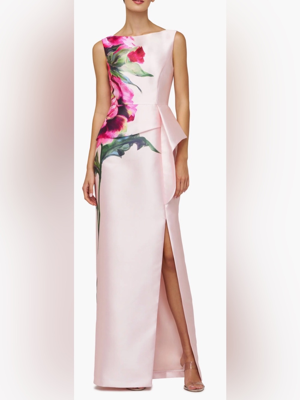 New Kay Unger Luciana Blush pink Placed Floral Column Gown Sz 14